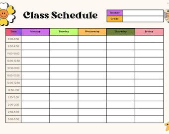 Printable Class Schedule Template, Teacher Student Planner (Digital Download)