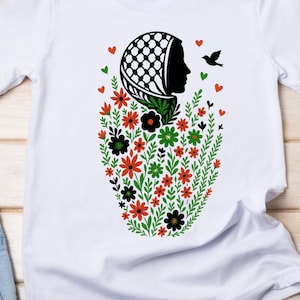 Palestine Hope T-Shirt Keffiyeh Woman t-shirt Floral Art Palestine Tee, Life and Peace Shirt