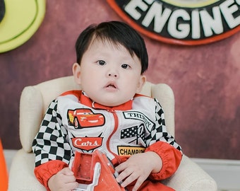 Cars Lightning Mc Queen inspired racing costume for kids Halloween outfit, (Terno Jacket with Pants)