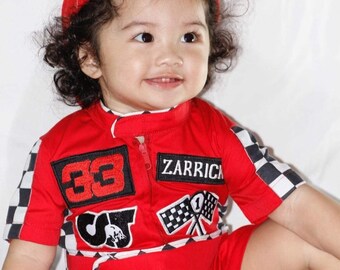 racing costume for kids Halloween outfit choose: (overall romper style or terno short sleeve with pants)