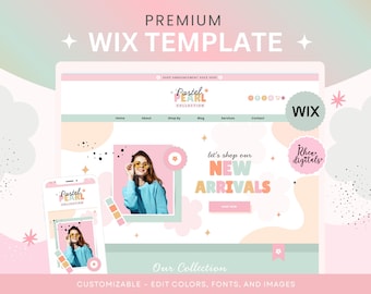 pastel pearl Wix Website Theme, Wix Website Template, Retro Wix Shop and Blog Template Playful fun pastel pink Template 02pspc