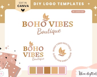 Boho Logo Design, Boho Vibes boutique Logo, Earthy color logo, Modern, Minimalist Retro Logo, Diy Boutique Shop Small Business Logo 02BVBC