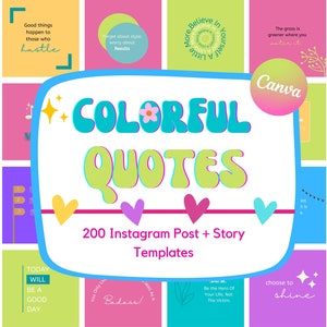 200 Bright Instagram Templates Editable Canva Templates  Retro Colorful Instagram Posts and Instagram story Instagram Quotes templates