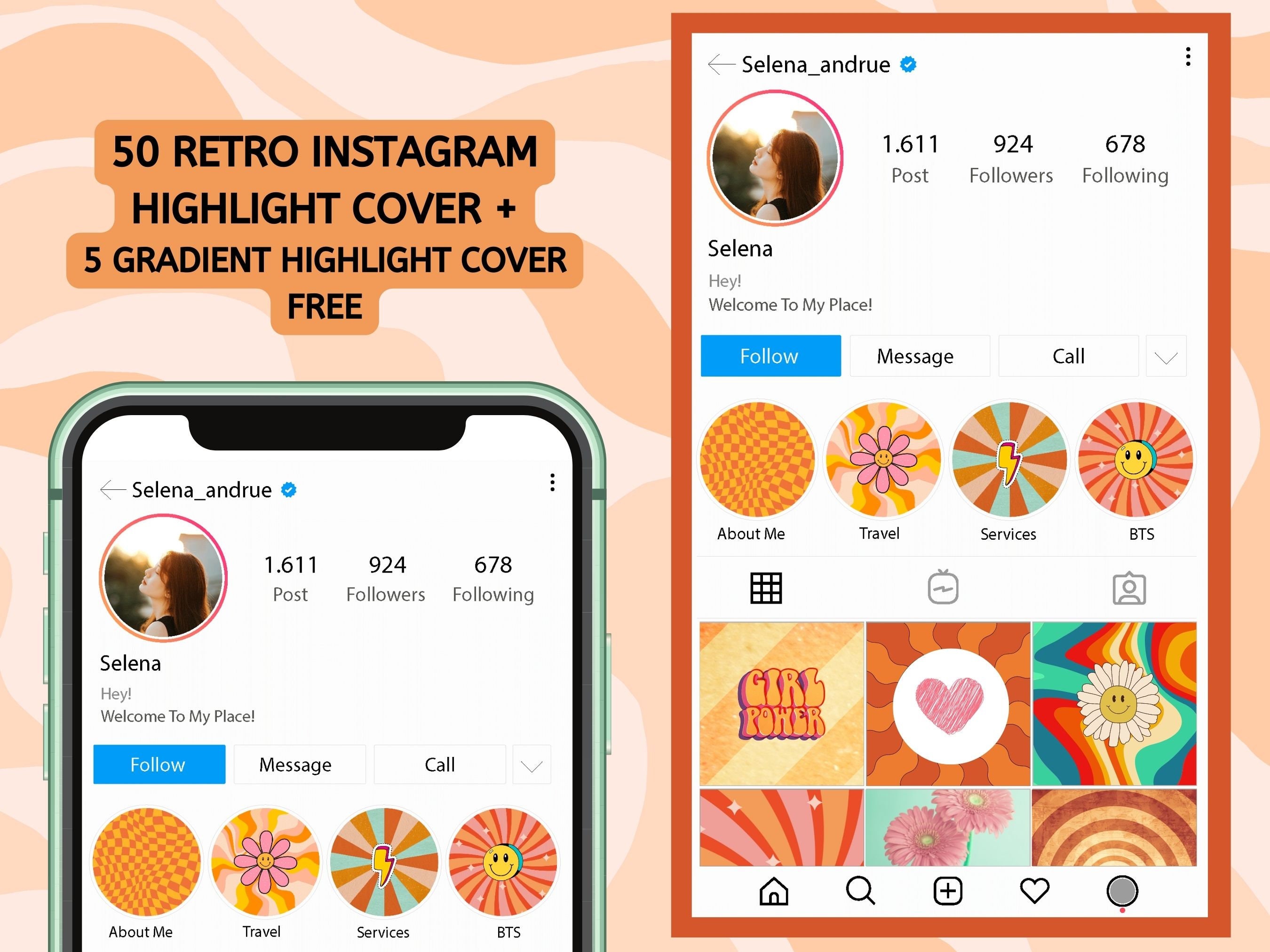 Retro Instagram Highlight Covers 70s Retro Rainbow Set of 50 Digital ...