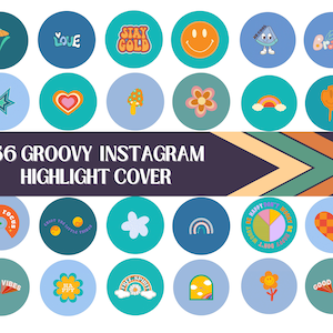 Retro Instagram Highlight Covers | 70s Retro Groove | 80s Groovy Abstract Instagram blue Icons | 90s Y2K aesthetic | Social Media Funky Icon