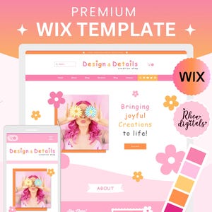 Creative Wix Template - Rainbow Colors Wix Website Design - Wix Store Template - Flower Wix Template for Shop and Blog - Pink Wix Theme