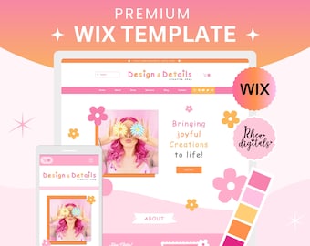 Creative Wix Template - Rainbow Colors Wix Website Design - Wix Store Template - Flower Wix Template for Shop and Blog - Pink Wix Theme