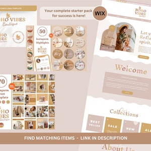 Wix Website Template, Boho vibes Boutique  Wix Website Theme, Retro Wix Shop and Blog Template, Playful Funky Brown - beige Wix Template