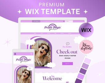 Wix Website Template, Purple Wix Website Theme, Purple Magic Website Design, Retro Wix Shop - Blog Template, Playful Funky Wix Template 01PM