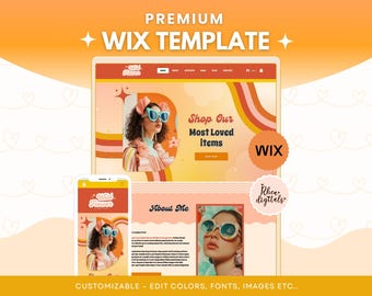 Wild Flower Retro Wix Website Theme, Wix Website Template, Retro Wix Shop and Blog Template Playful Funky Bold Template 02wfl