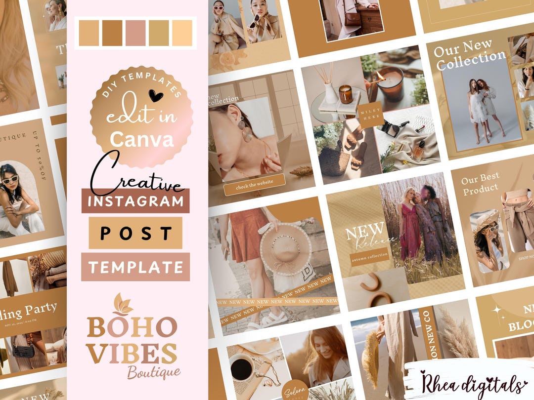 Boho Vibes Instagram Post Templates Canva, Brown & Beige Social Media ...