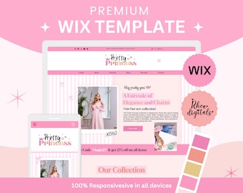 Pretty Princess Pink Wix Website Template: Online Store & Blog  02ppc