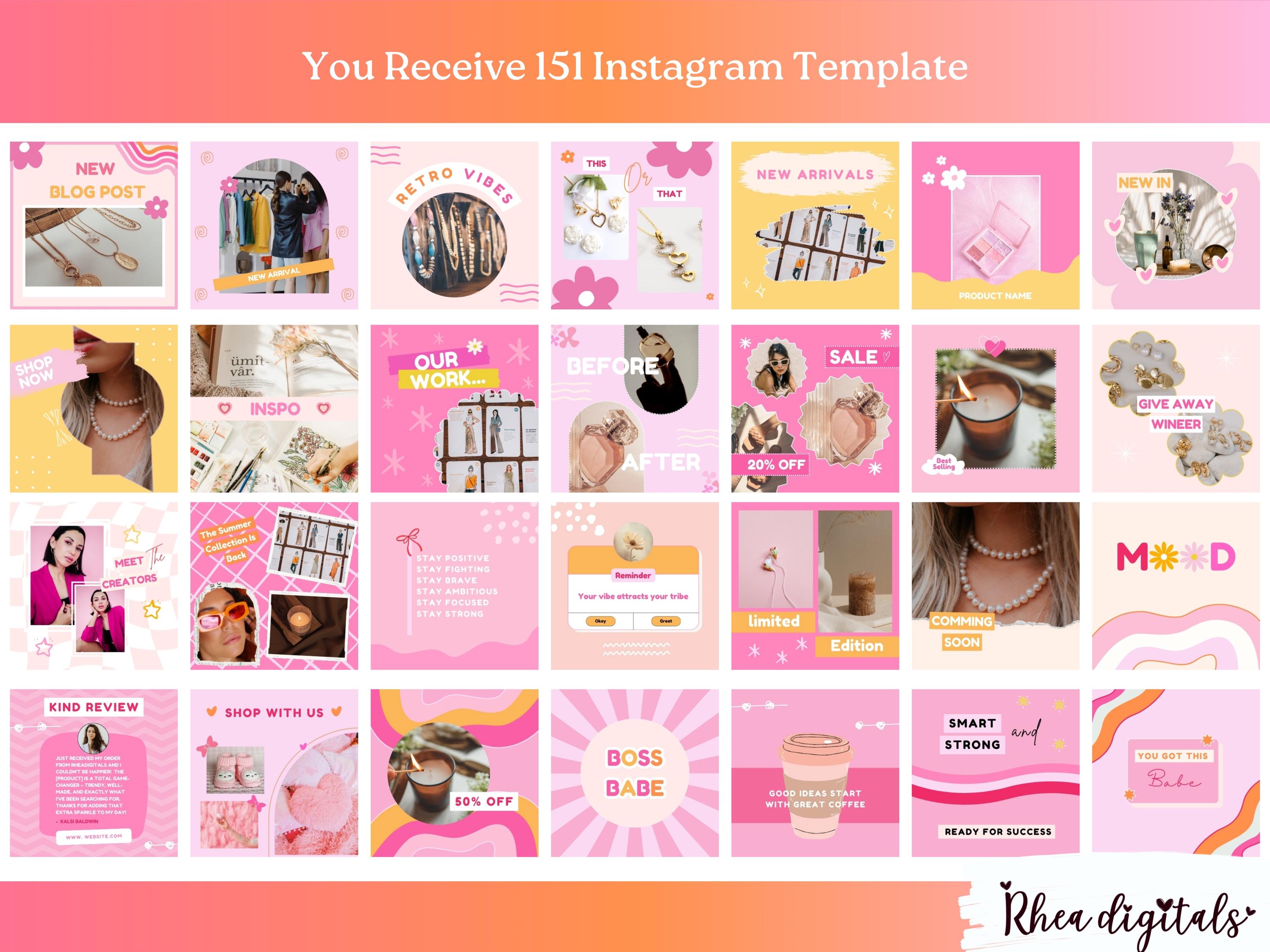 Pink Instagram Post Templates | Groovy Social Media Templates | Retro ...