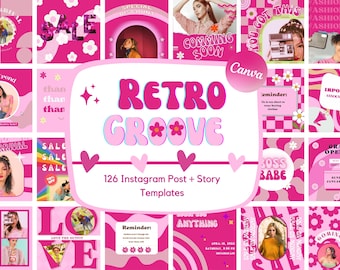 90s & Y2K Aesthetic Instagram post templates | Groovy Story Template | Groove engagement boost posts | Canva Templates | Retro Pink IG post