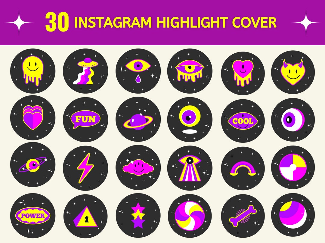 30 Groovy Instagram Highlight Covers Black Trippy Highlight Icon Retro ...