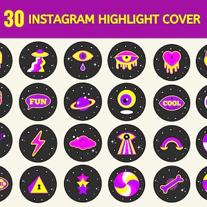 30 Groovy Instagram Highlight Covers | Black Trippy Highlight Icon | Retro IG Covers | Psychedelic Instagram Story Icon | Social Media Icons