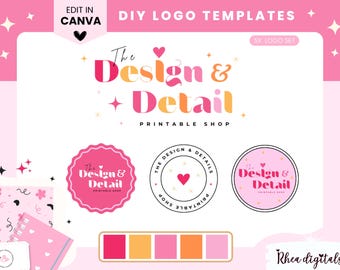 Retro Logo Templates | Small Business Logo Design | bright Colorful pink logo| Canva Templates | DIY logo | Groovy logo | Editable Logo