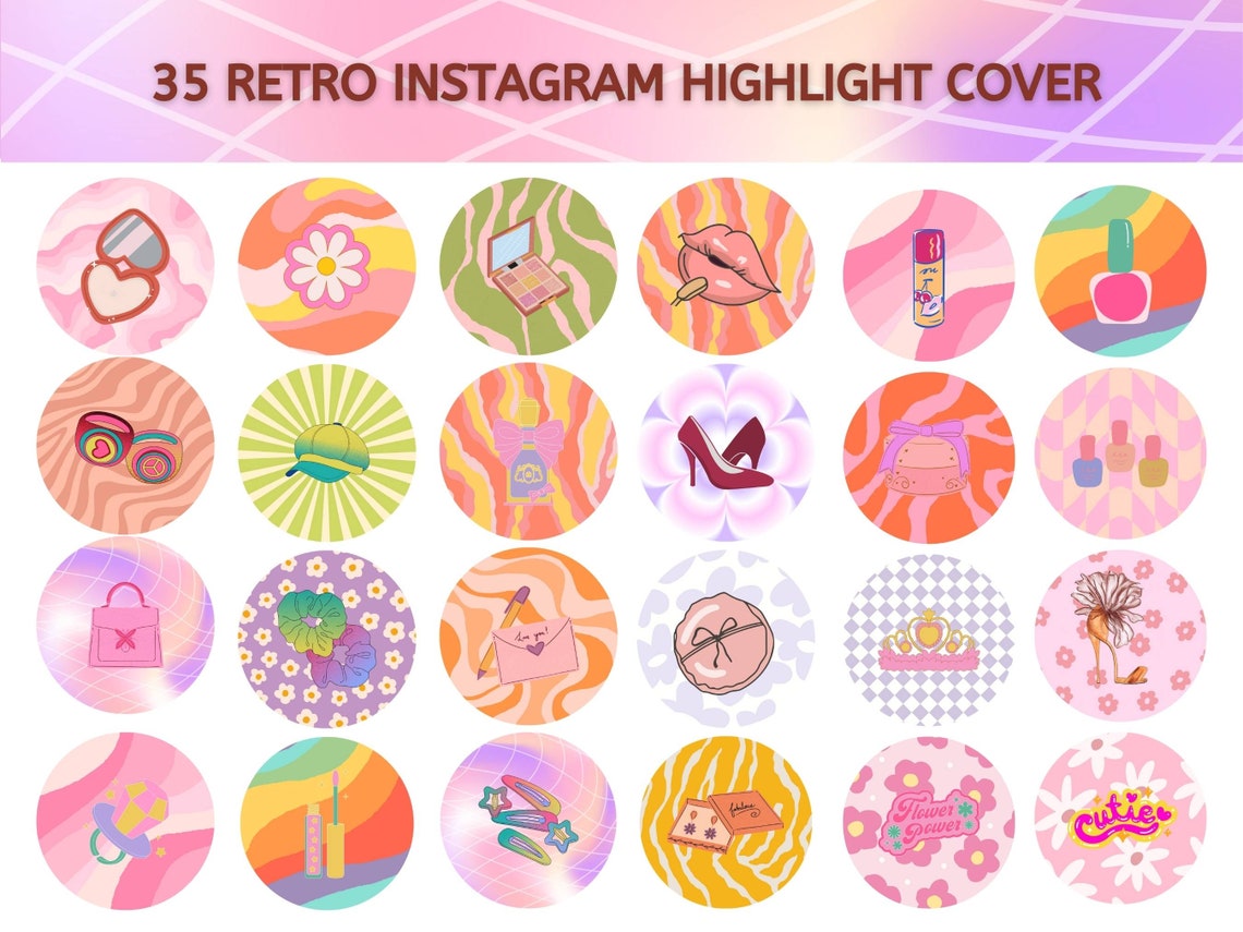Retro Instagram Highlight Covers 70s Retro Rainbow Set of 35 - Etsy