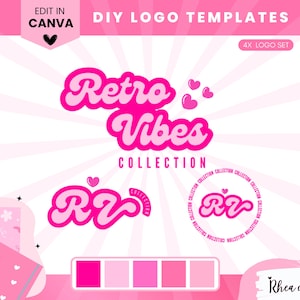 Retro Logo design | Editable Logo Design | Canva Logo Templates | Small Business Logo | Pink  logo | Modern logo | Retro vibes | DIY logo  