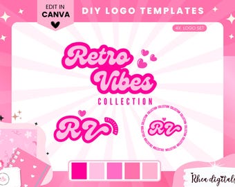 Retro Logo design | Editable Logo Design | Canva Logo Templates | Small Business Logo | Pink  logo | Modern logo | Retro vibes | DIY logo  