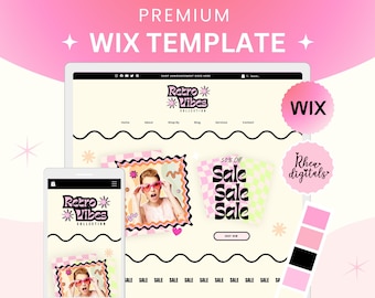WIX Website Template, Retro Vibes WIX Website Theme, Wix Online Store, Wix Blogger Theme, Wix Shop, Pink & Black Wix Website design 05RV2