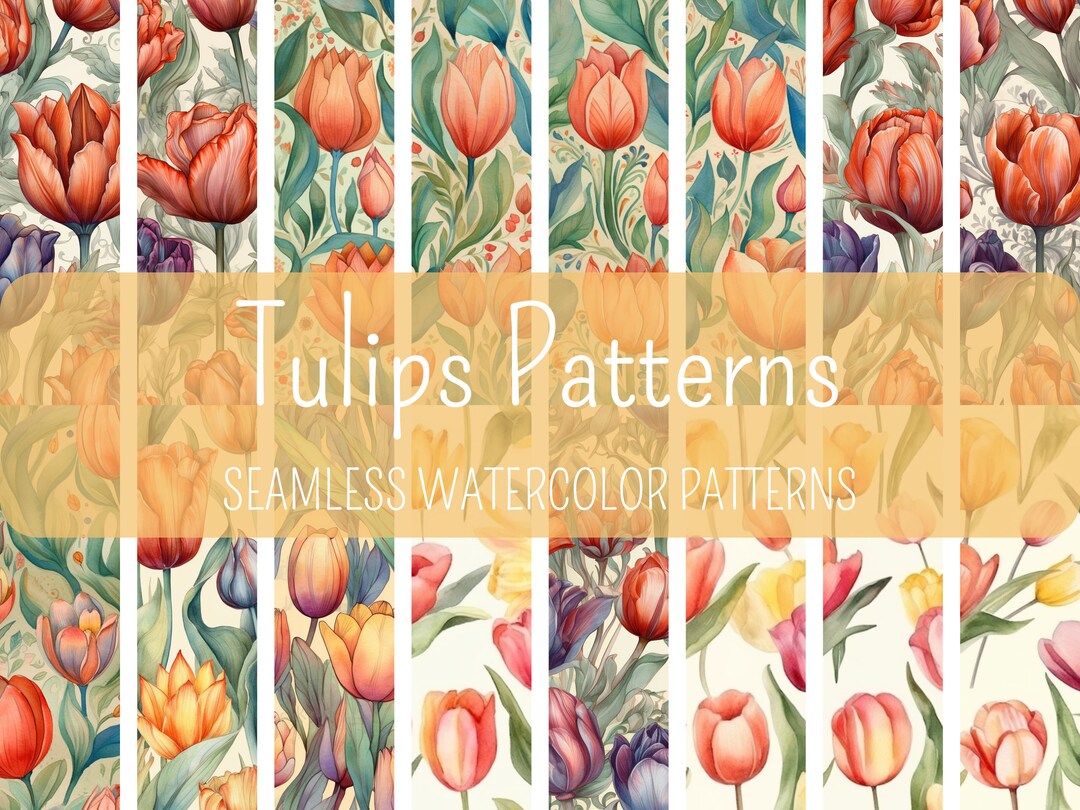 Digital Tulip Pattern - Romantic Watercolor Tulips - 16x Unique Designs ...