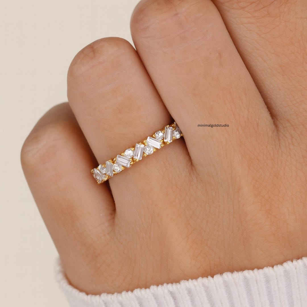 Unique Half Eternity Baguette Cut Moissanite Wedding Band Vintage ...