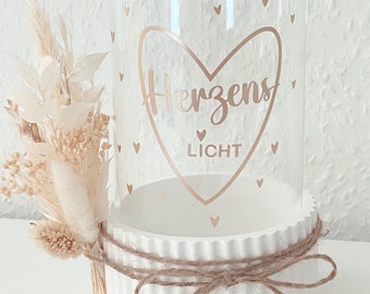 Tealight holder, tealight holder glass, decoration, candle holder, dried flowers, heart