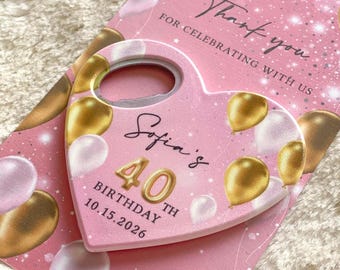Apribottiglie magnetico personalizzato: bomboniera per compleanno importante rosa e oro