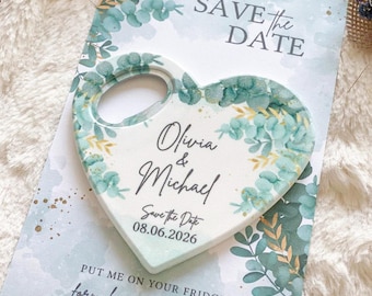 Eucalyptus Heart Wedding Favor, Personalized Gold Magnet Bottle Opener, Rustic Wedding Guest Gift