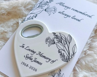 Minimalist Memorial Bottle Opener Magnet Personalized Funeral Favor Celebration of Life Keepsake