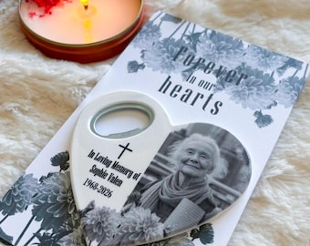 Custom Heart Memorial Photo Magnet Celebration of Life Funeral Keepsake Personalized Favor
