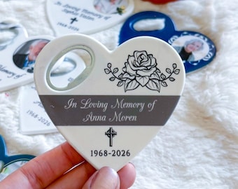 Simple Personalized Memorial Bottle Opener Magnet Funeral Favor