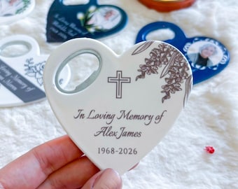 Elegant Custom Memorial Bottle Opener Magnet Funeral Favor