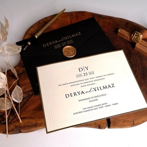 Elegantes Hochzeitseinladungs-Set, benutzerdefinierte Hochzeitseinladungen mit schwarzem Umschlag, Rsvp-Karten und Detailkarte