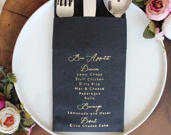 Custom Napkins, Wedding Menu, Custom Dining Decoration, Dinner Napkins, Dinner Menu, Formal Dinner