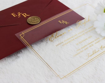 Minimal Wedding Invitation, Luxury Wedding Invitation, Gold Foiled  and Acrylic Clear Invites