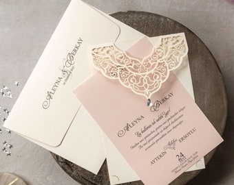 Elegantes Laser-Cut-Papier, Hochzeitseinladungs-Set, cremefarbener Umschlag, Hochzeitskarte, einzigartiges Einladen
