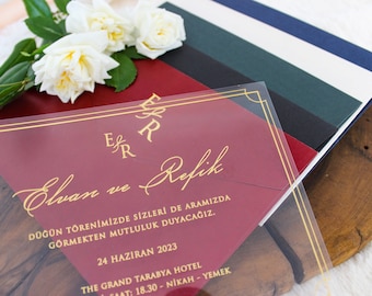 Clear Acrylic Wedding Invitation Envelope: Gold Foil Details