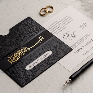 Islamische Hochzeitseinladung, Arabische Hochzeitskarte, Muslimische Hochzeit lädt mit schwarzem Umschlag ein