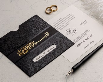 Islamic Wedding Invitation: Black & Gold Arabic Card