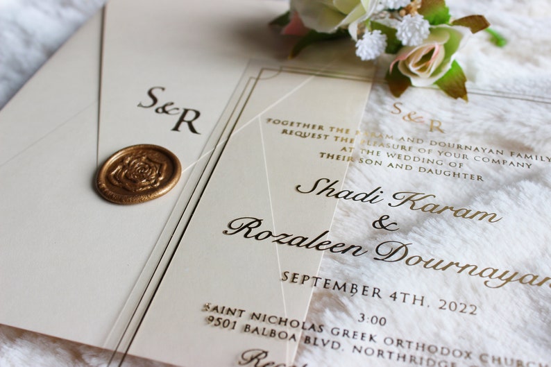 Vellum Wedding Invitations, Elegant Acrylic Invite, Celestial Fall Wedding Invites image 1