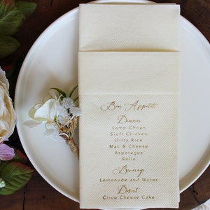 Personalized Wedding Napkins, Wedding Menu, Fabric Textured and Feels Like Linen, Servietten Hochzeit