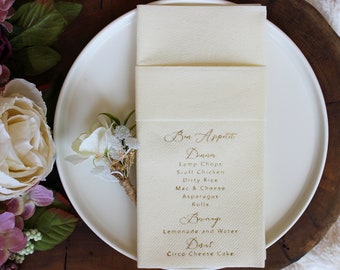 Personalized Wedding Napkins, Wedding Menu, Fabric Textured and Feels Like Linen, Servietten Hochzeit