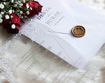 Stylish and Elegant Frosted Acrylic Invitation with Silver Foil Printing - Perfect for Weddings and Special Events