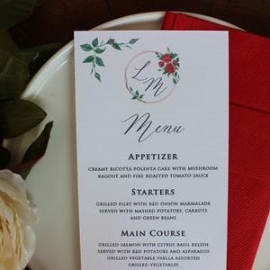 Cartes de menu de mariage floral, Menu de monogramme floral, Serviettes de mariage, Menu du dîner