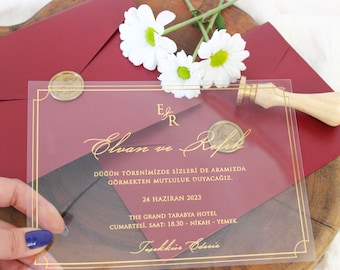 Gold Foiled Acrylic Wedding Invitation: Elegant Reception Invites