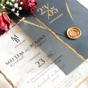 Black Acrylic Wedding Invitation with Envelope