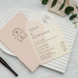 Halber Bogen Hochzeitseinladung mit Altrosa Umschlag - Elegante und Einzigartige Papiereinladung für Ihren besonderen Tag