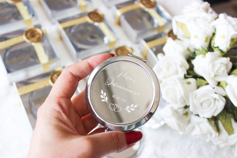 Personalized Pocket Mirror Bridesmaid Gift Engraved Makeup Mirror, Compact Mini Mirror Custom Laser Mirror for Bridesmaids image 1